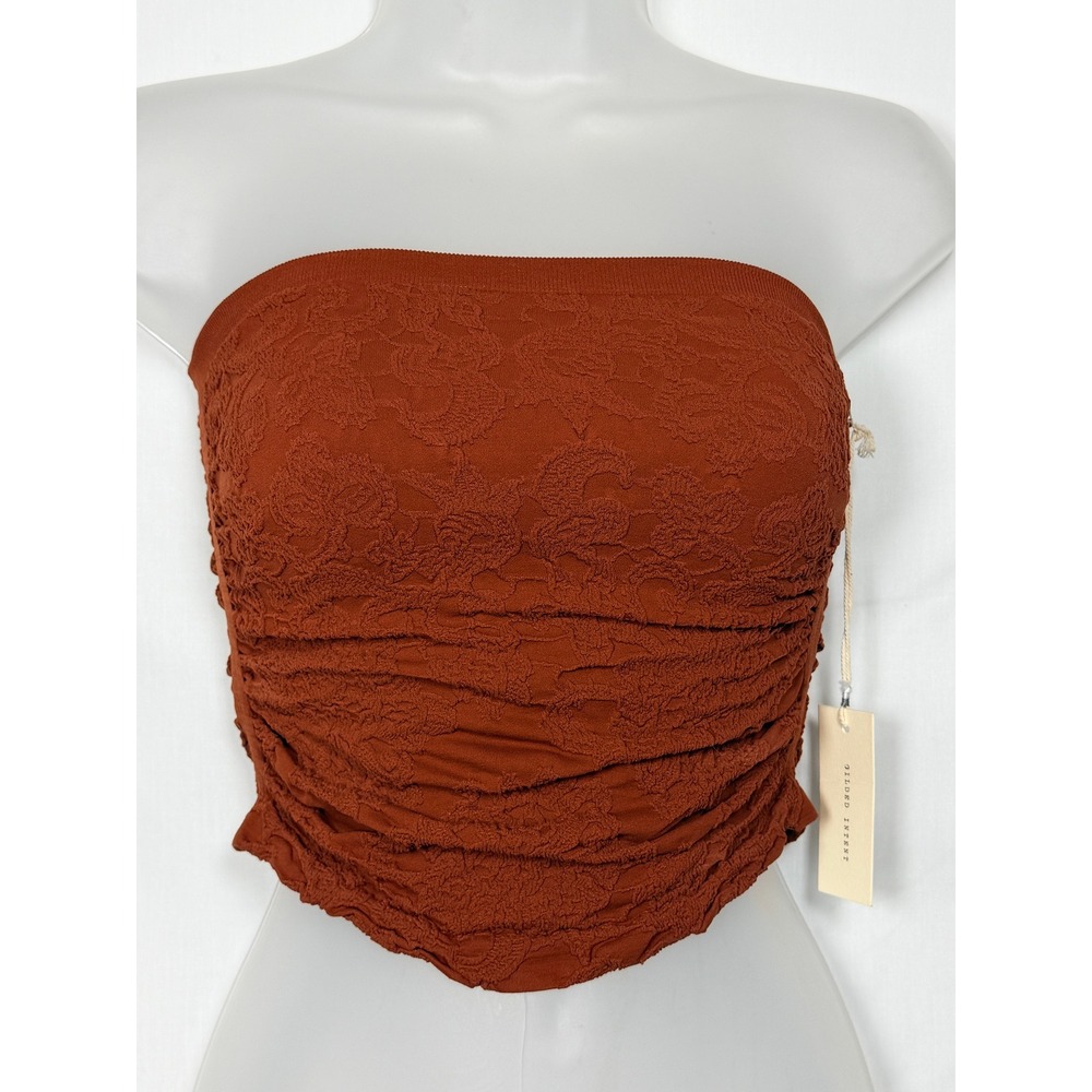 Gilded Intent Lace Ruched Tube Top Rust Orange Boho Festival NWT BK1217 M/L